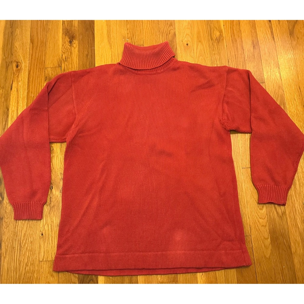 Smythe and Company Red Turtleneck Sweater 100% Cotton Shaker Knit Vintage L
